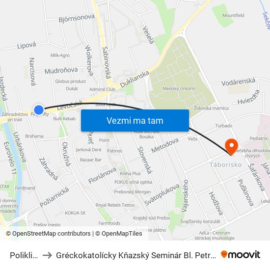 Poliklinika to Gréckokatolícky Kňazský Seminár Bl. Petra Pavla Gojdiča map