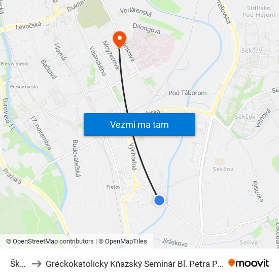 Škára to Gréckokatolícky Kňazský Seminár Bl. Petra Pavla Gojdiča map