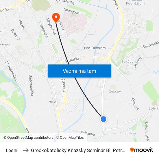 Lesnícka to Gréckokatolícky Kňazský Seminár Bl. Petra Pavla Gojdiča map