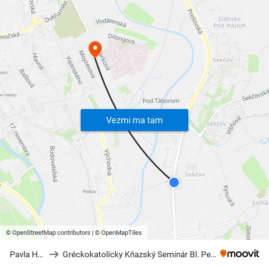 Pavla Hovora to Gréckokatolícky Kňazský Seminár Bl. Petra Pavla Gojdiča map