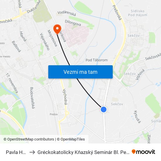 Pavla Hovora to Gréckokatolícky Kňazský Seminár Bl. Petra Pavla Gojdiča map