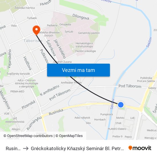 Rusínska to Gréckokatolícky Kňazský Seminár Bl. Petra Pavla Gojdiča map