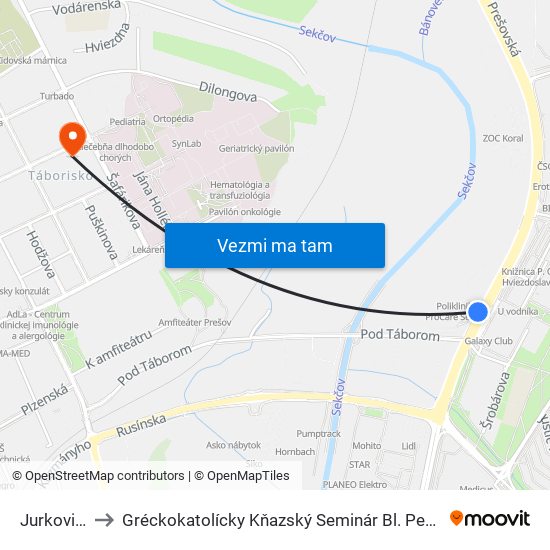 Jurkovičova to Gréckokatolícky Kňazský Seminár Bl. Petra Pavla Gojdiča map