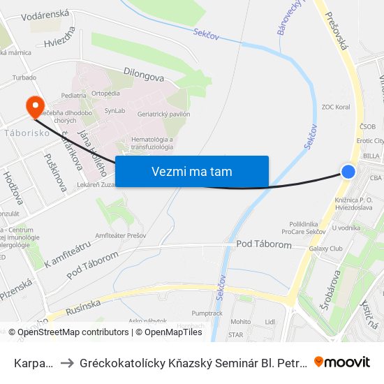 Karpatská to Gréckokatolícky Kňazský Seminár Bl. Petra Pavla Gojdiča map