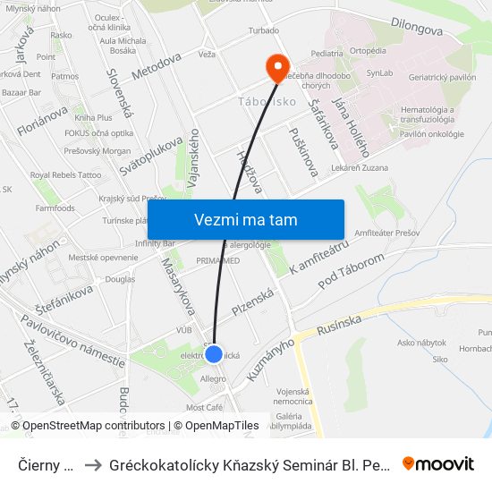 Čierny Most to Gréckokatolícky Kňazský Seminár Bl. Petra Pavla Gojdiča map