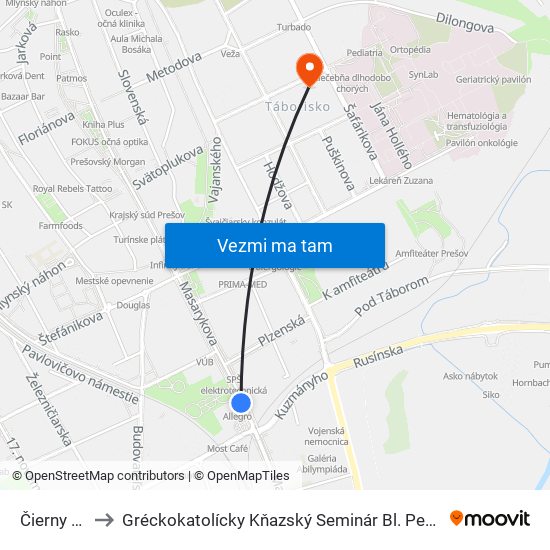 Čierny Most to Gréckokatolícky Kňazský Seminár Bl. Petra Pavla Gojdiča map