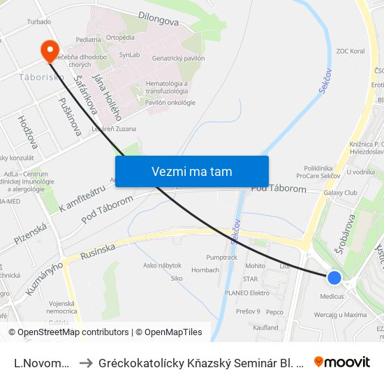 L.Novomeského to Gréckokatolícky Kňazský Seminár Bl. Petra Pavla Gojdiča map