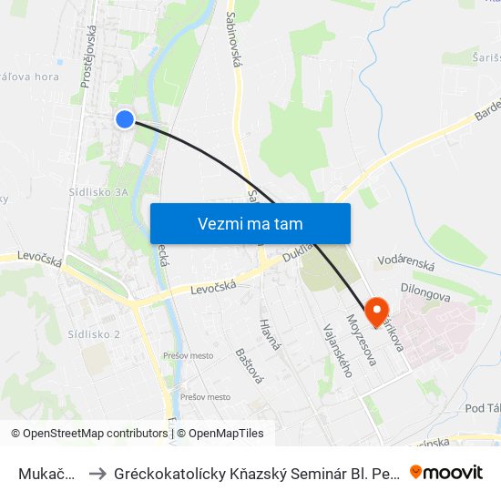 Mukačevská to Gréckokatolícky Kňazský Seminár Bl. Petra Pavla Gojdiča map