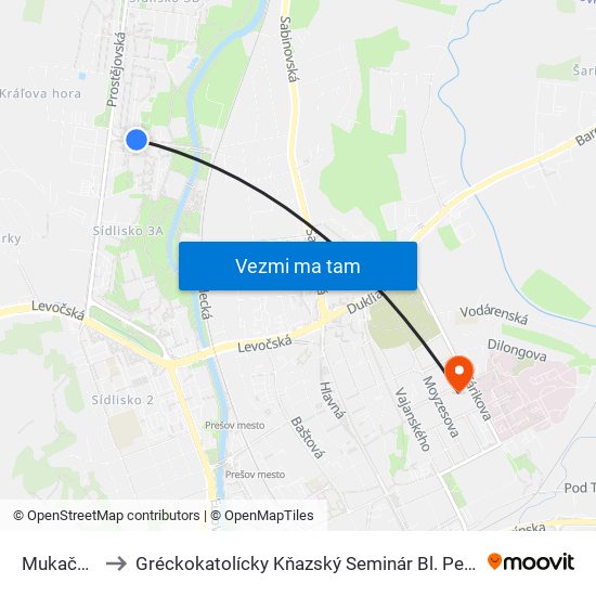 Mukačevská to Gréckokatolícky Kňazský Seminár Bl. Petra Pavla Gojdiča map