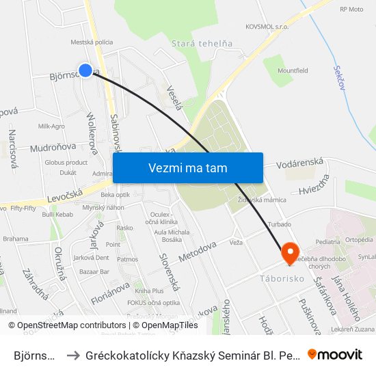 Björnsonova to Gréckokatolícky Kňazský Seminár Bl. Petra Pavla Gojdiča map