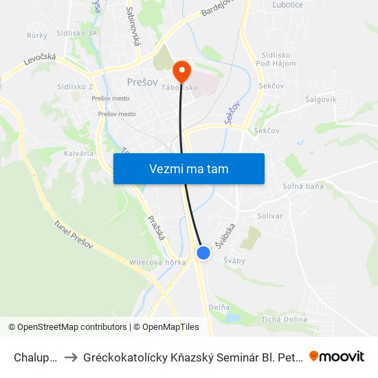 Chalupkova to Gréckokatolícky Kňazský Seminár Bl. Petra Pavla Gojdiča map