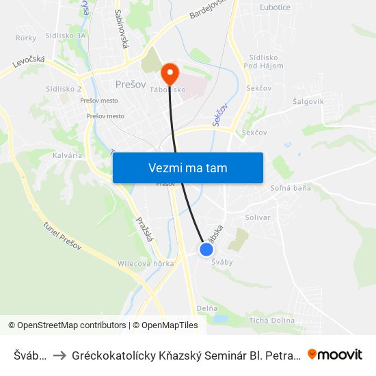 Švábska to Gréckokatolícky Kňazský Seminár Bl. Petra Pavla Gojdiča map