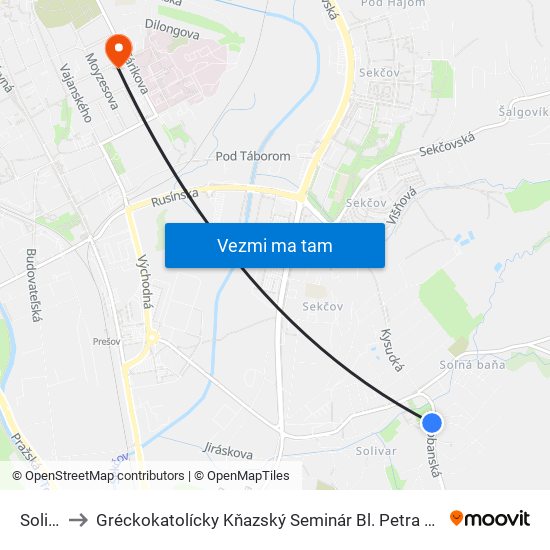 Solivar to Gréckokatolícky Kňazský Seminár Bl. Petra Pavla Gojdiča map