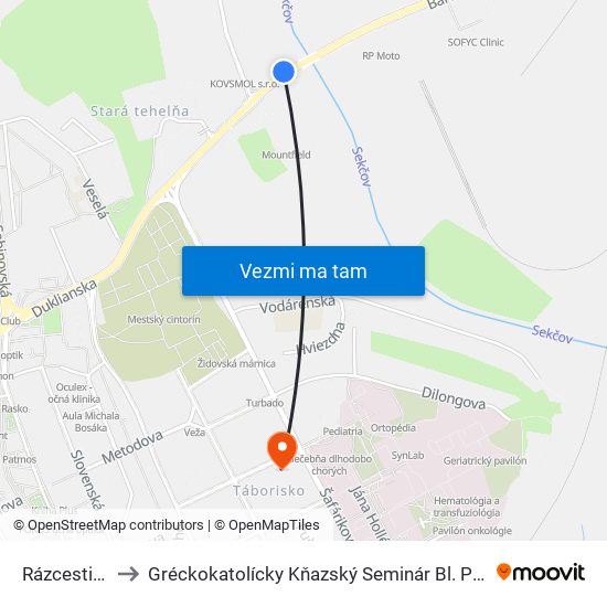 Rázcestie Kúty to Gréckokatolícky Kňazský Seminár Bl. Petra Pavla Gojdiča map