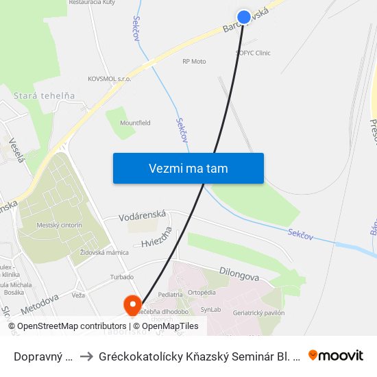 Dopravný Podnik to Gréckokatolícky Kňazský Seminár Bl. Petra Pavla Gojdiča map