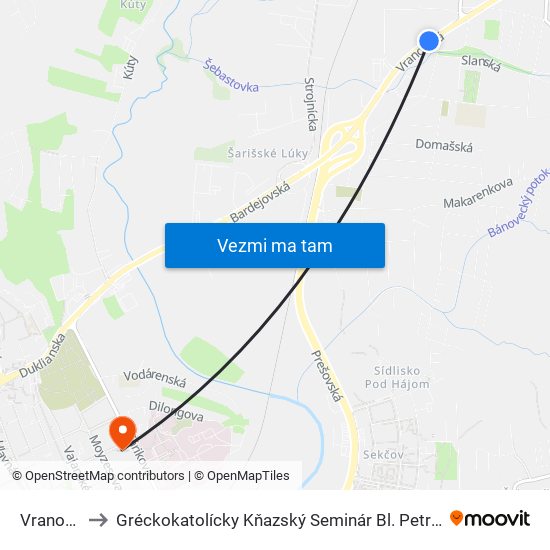 Vranovská to Gréckokatolícky Kňazský Seminár Bl. Petra Pavla Gojdiča map