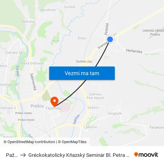 Pažica to Gréckokatolícky Kňazský Seminár Bl. Petra Pavla Gojdiča map