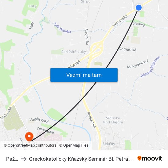 Pažica to Gréckokatolícky Kňazský Seminár Bl. Petra Pavla Gojdiča map