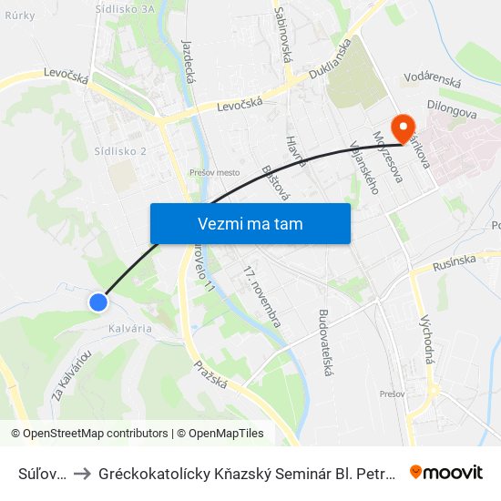 Súľovská to Gréckokatolícky Kňazský Seminár Bl. Petra Pavla Gojdiča map