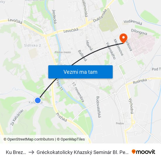 Ku Brezinám to Gréckokatolícky Kňazský Seminár Bl. Petra Pavla Gojdiča map