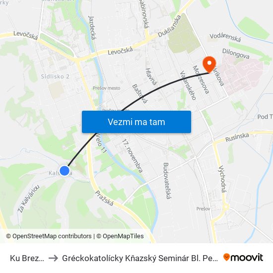 Ku Brezinám to Gréckokatolícky Kňazský Seminár Bl. Petra Pavla Gojdiča map