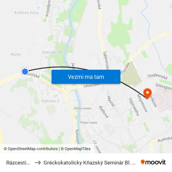 Rázcestie Rúrky to Gréckokatolícky Kňazský Seminár Bl. Petra Pavla Gojdiča map