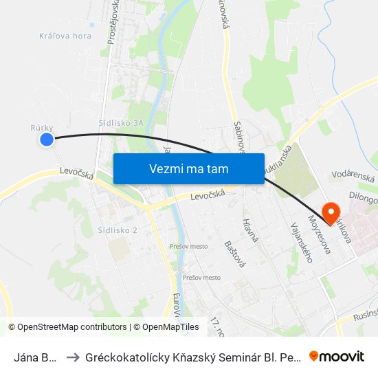 Jána Bereša to Gréckokatolícky Kňazský Seminár Bl. Petra Pavla Gojdiča map