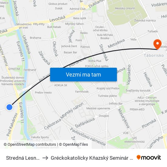 Stredná Lesnícka Škola to Gréckokatolícky Kňazský Seminár Bl. Petra Pavla Gojdiča map