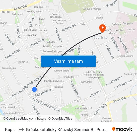 Kúpeľná to Gréckokatolícky Kňazský Seminár Bl. Petra Pavla Gojdiča map