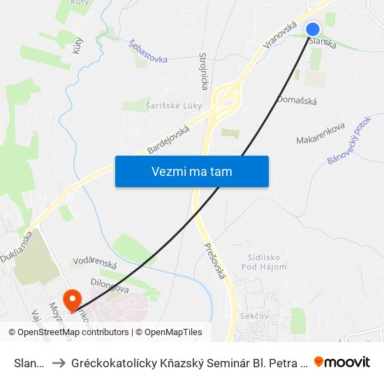 Slanská to Gréckokatolícky Kňazský Seminár Bl. Petra Pavla Gojdiča map