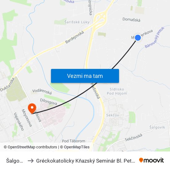 Šalgovická to Gréckokatolícky Kňazský Seminár Bl. Petra Pavla Gojdiča map