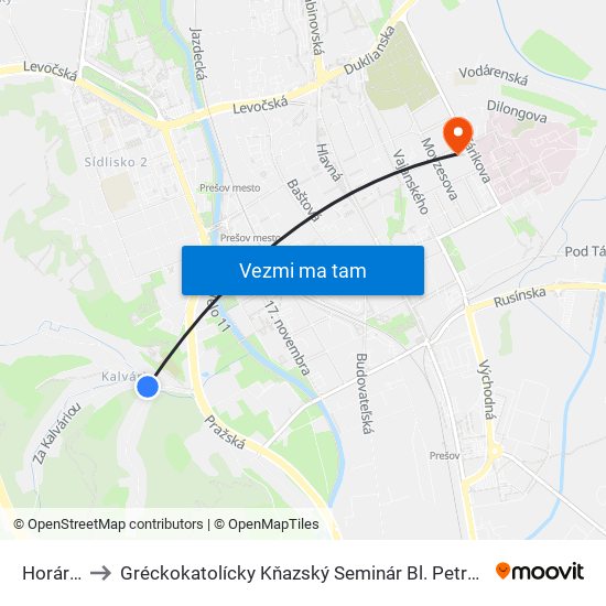 Horárska to Gréckokatolícky Kňazský Seminár Bl. Petra Pavla Gojdiča map