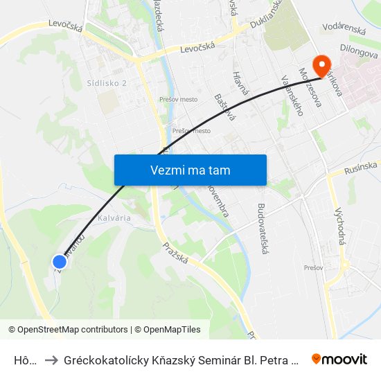 Hôrka to Gréckokatolícky Kňazský Seminár Bl. Petra Pavla Gojdiča map