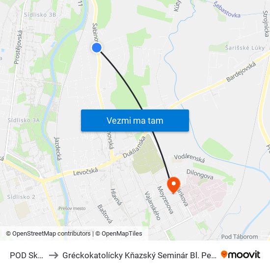 POD Skalkou to Gréckokatolícky Kňazský Seminár Bl. Petra Pavla Gojdiča map