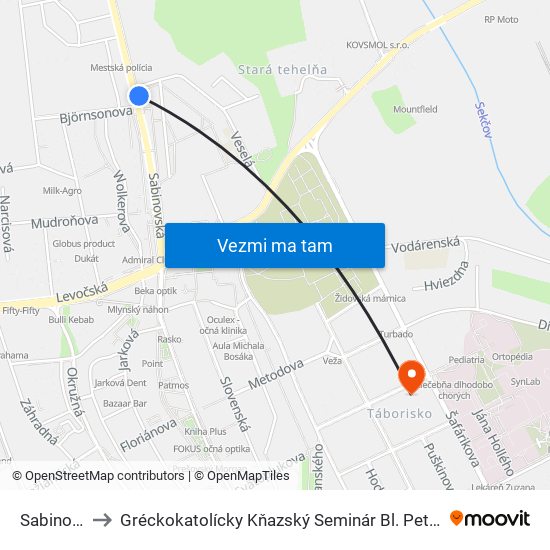 Sabinovská to Gréckokatolícky Kňazský Seminár Bl. Petra Pavla Gojdiča map