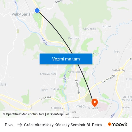 Pivovar to Gréckokatolícky Kňazský Seminár Bl. Petra Pavla Gojdiča map