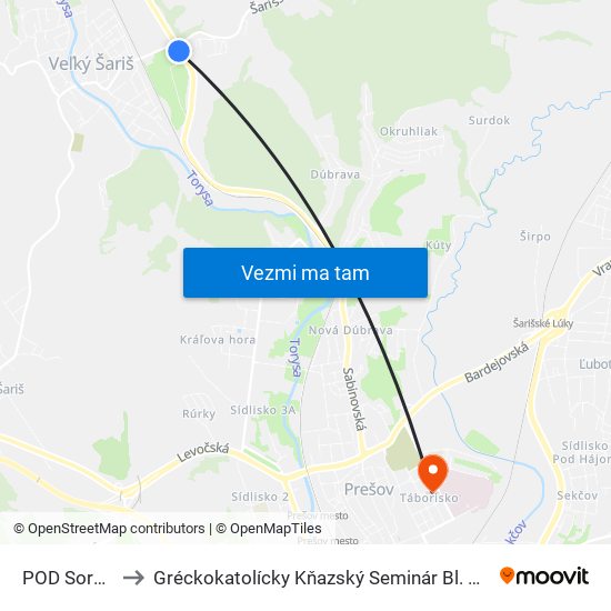 POD Sordokom to Gréckokatolícky Kňazský Seminár Bl. Petra Pavla Gojdiča map