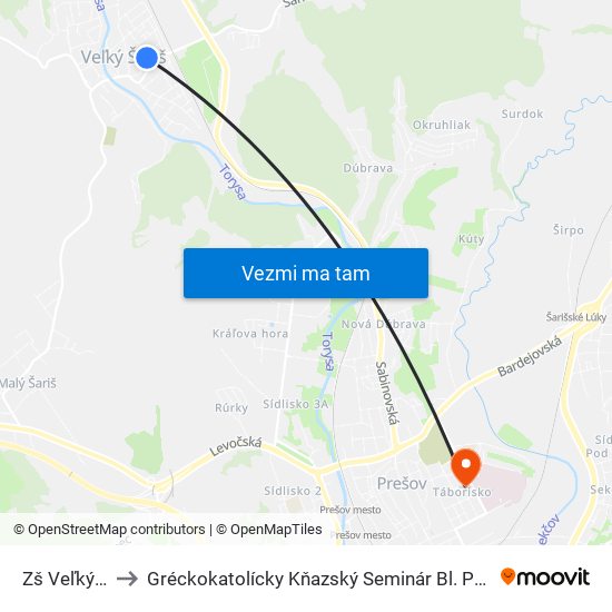 Zš Veľký Šariš to Gréckokatolícky Kňazský Seminár Bl. Petra Pavla Gojdiča map