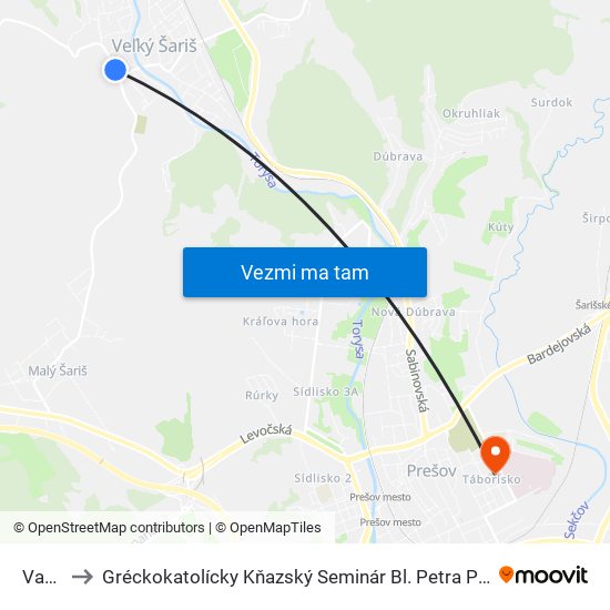 Varoš to Gréckokatolícky Kňazský Seminár Bl. Petra Pavla Gojdiča map