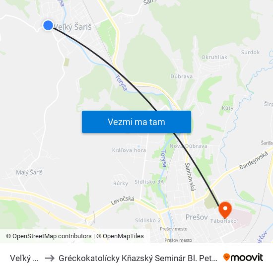 Veľký Šariš to Gréckokatolícky Kňazský Seminár Bl. Petra Pavla Gojdiča map