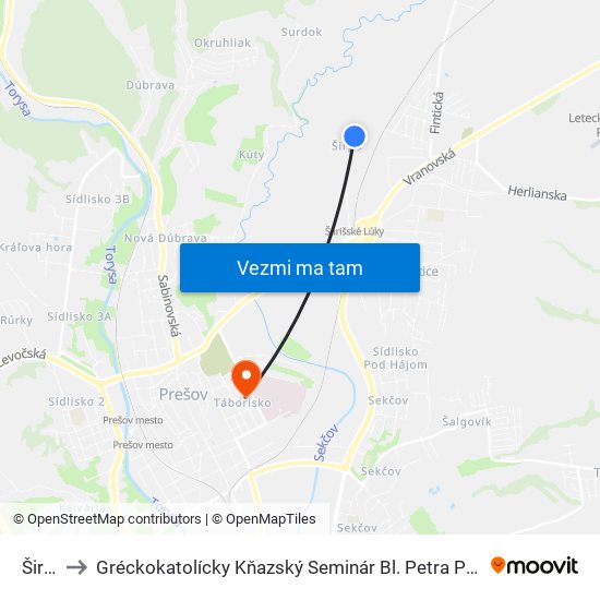 Širpo to Gréckokatolícky Kňazský Seminár Bl. Petra Pavla Gojdiča map