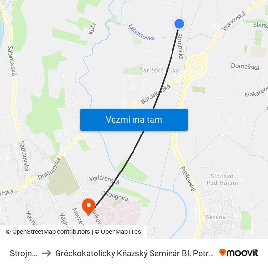 Strojnícka to Gréckokatolícky Kňazský Seminár Bl. Petra Pavla Gojdiča map