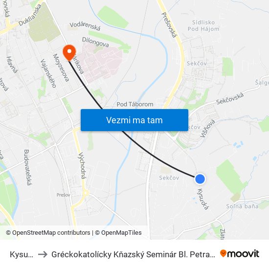 Kysucká to Gréckokatolícky Kňazský Seminár Bl. Petra Pavla Gojdiča map