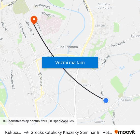 Kukučínova to Gréckokatolícky Kňazský Seminár Bl. Petra Pavla Gojdiča map