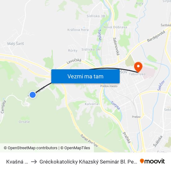 Kvašná Voda to Gréckokatolícky Kňazský Seminár Bl. Petra Pavla Gojdiča map