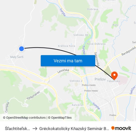 Šľachtiteľská Stanica to Gréckokatolícky Kňazský Seminár Bl. Petra Pavla Gojdiča map