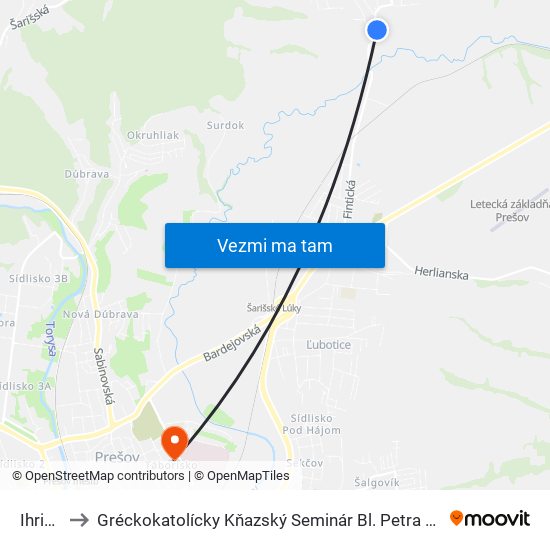 Ihrisko to Gréckokatolícky Kňazský Seminár Bl. Petra Pavla Gojdiča map