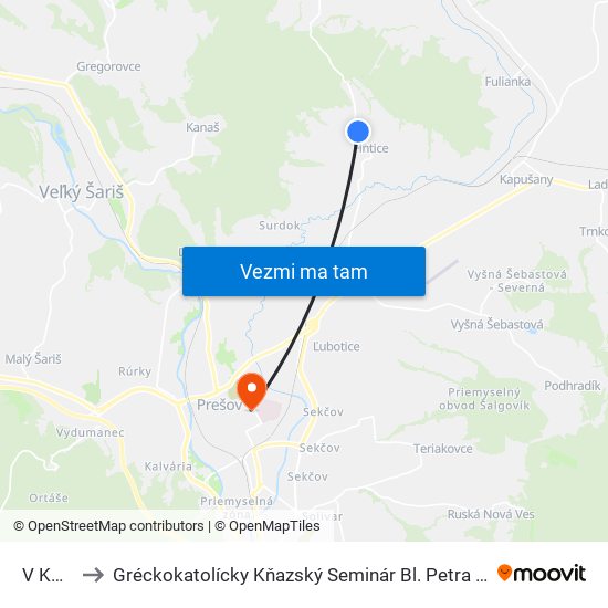 V Kopci to Gréckokatolícky Kňazský Seminár Bl. Petra Pavla Gojdiča map