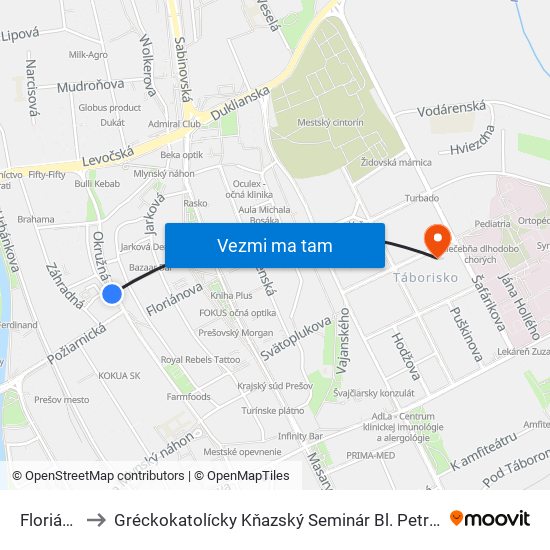 Floriánova to Gréckokatolícky Kňazský Seminár Bl. Petra Pavla Gojdiča map