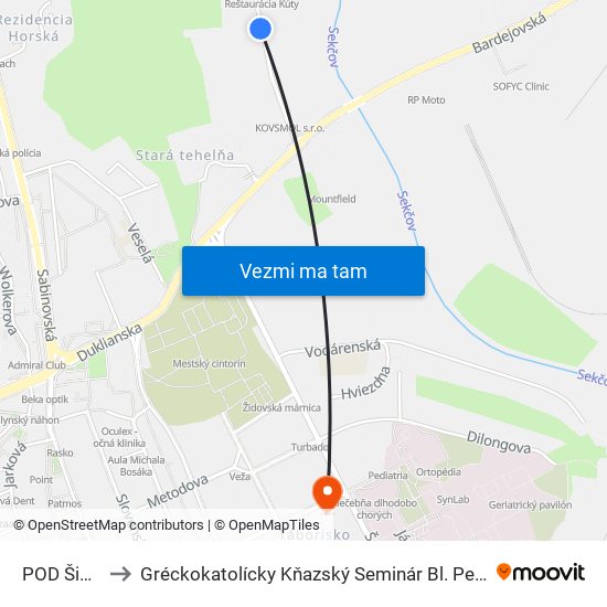 POD Šibeňou to Gréckokatolícky Kňazský Seminár Bl. Petra Pavla Gojdiča map